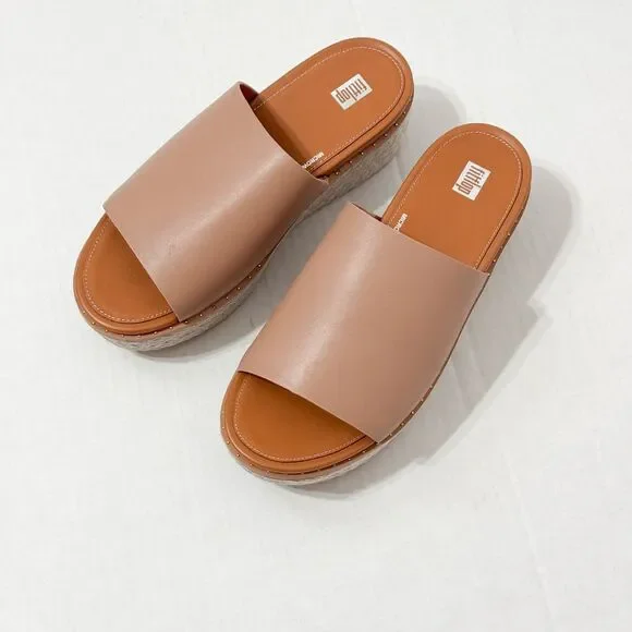 FitFlop NWB Sz 10 Beige  Eloise Espadrille Leather Wedge Slide - Picture 7 of 10